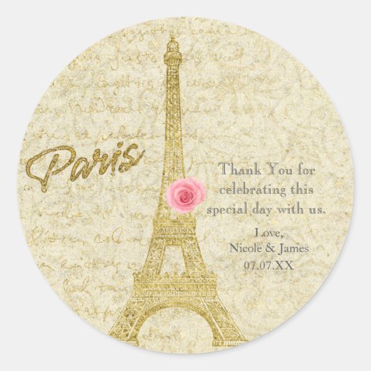 Stickers Paris Eiffel Tour Or & Rose (Devant)