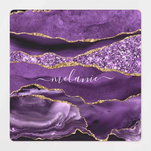 Stickers Parties scintillant en or violet avec nom (Design 1)