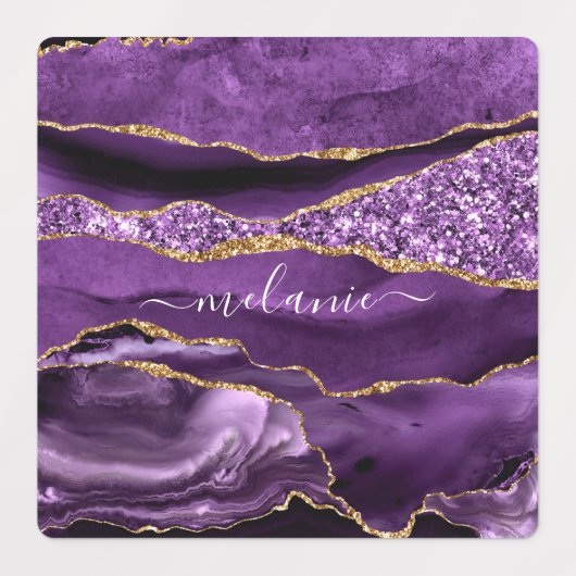 Stickers Parties scintillant en or violet avec nom (Design 2)