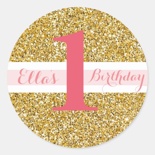 Stickers Parties scintillant or et rose premier an (Devant)