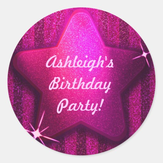 Stickers Parties scintillant rose Star Birthday Pa (Devant)