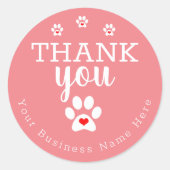 Stickers Paw Chien Rose, Merci Entreprise Animaux (Devant)