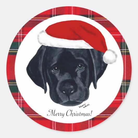 Stickers Père Noël Black Lab Puppy Christmas (Devant)