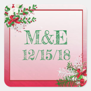 Stickers personnalisés de mariage d'hiver rouge