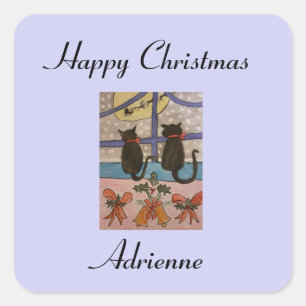 Stickers personnalisés Noir Chat Noël