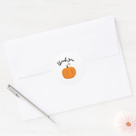 Stickers petit Merci citrouille orange (Enveloppe)