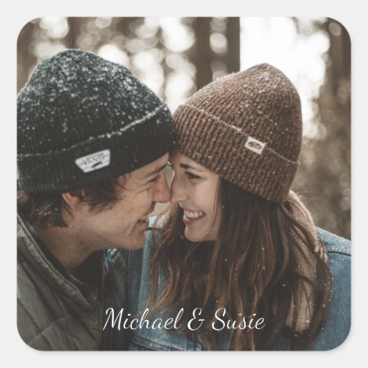 Stickers photo avec texte personnalisé en bas (Devant)