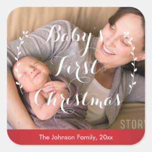 Stickers photo de Noël du premier bébé Carré rouge