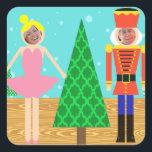 Stickers photo Retro Christmas Toy Parade<br><div class="desc">Les jouets ont pris vie sur ces Stickers photo Retro Christmas Toy Parade ! Le design minimaliste est composé d'une gracieuse ballerine et d'un craquelin coloré posé sur une scène à grains de bois. Un sapin vert de Noël au design géométrique plus vert éclatant sépare les deux jouets. Derrière le...</div>