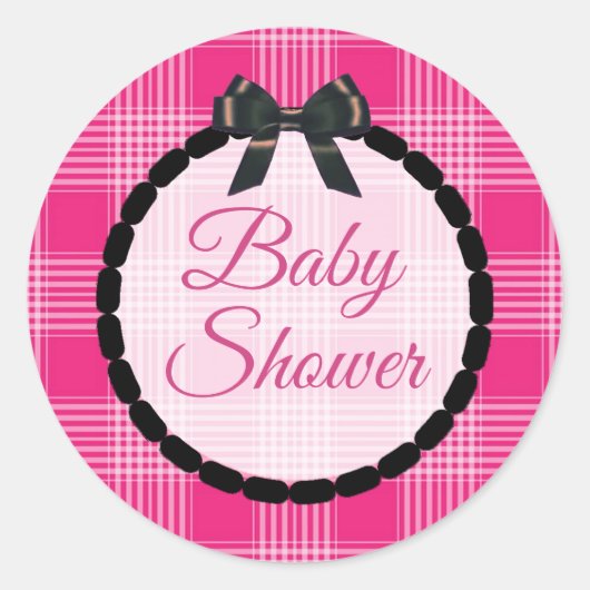 Stickers Plaid et Bow rose et noir baby shower (Devant)