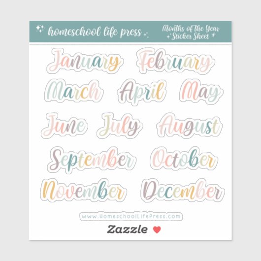 Stickers Planner Retro Rainbow Mois de l'année (Feuille)