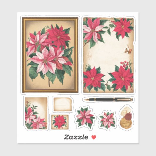 Stickers Poinsettia Ephemera vintage (Feuille)