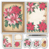 Stickers Poinsettia Ephemera vintage (Devant)