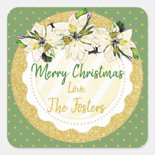 Stickers Poinsettia personnalisés Joyeux Noël