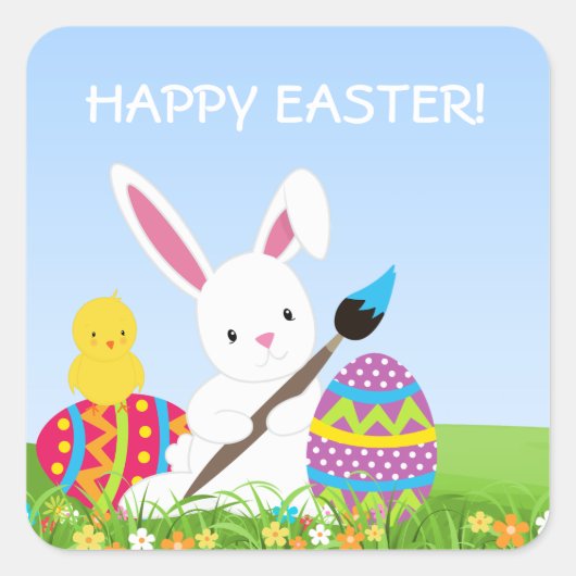 Stickers Poupée de lapin doux Oeufs de Pâques (Devant)
