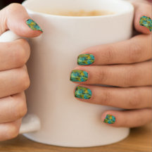 Ongles Minx Abstraites vert et bleu