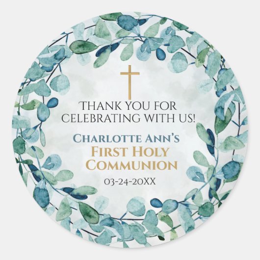 Stickers Première Communion avec Feuilles verts (Devant)