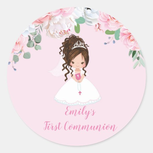Stickers Première Communion Fille, Brunette Updo (Devant)