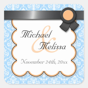 Stickers Privilège orange et bleu Mariage damassé