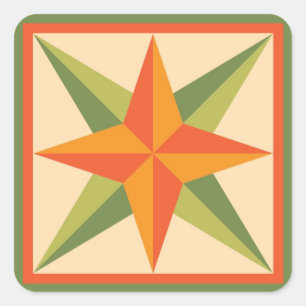 Stickers Quilt - Étoile biseautée (orange/vert)