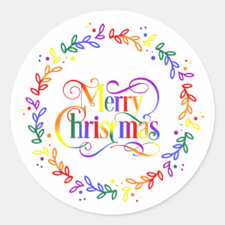 Stickers Rainbow Merry Christmas Wreath