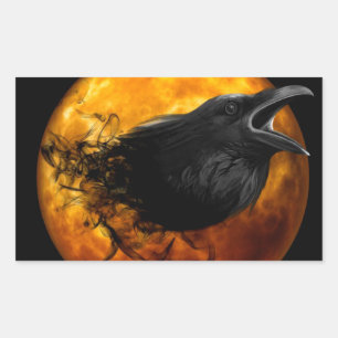 Stickers Rectangle d'Halloween/Corbeau et Lune