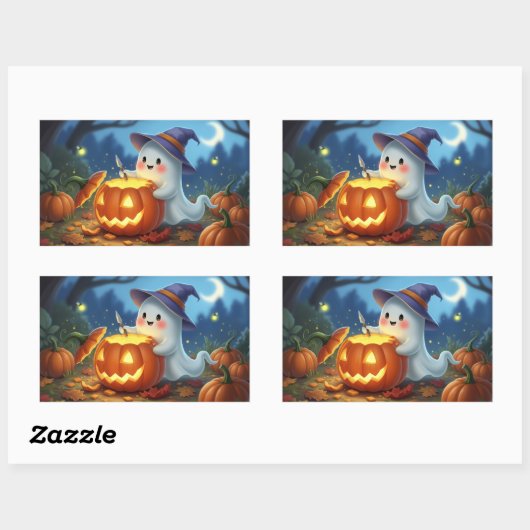 Stickers Rectangle d'Halloween fantôme (Feuille)