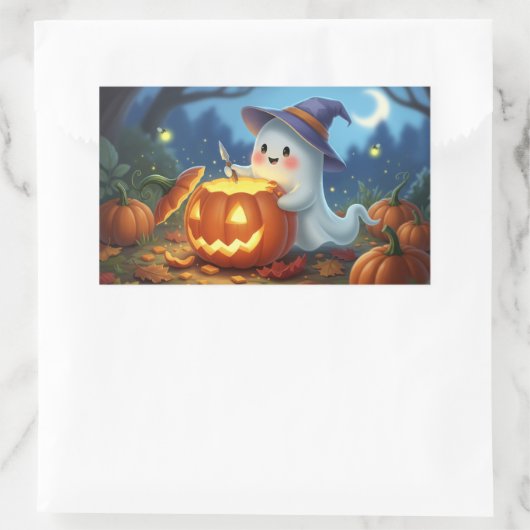Stickers Rectangle d'Halloween fantôme (Sac)