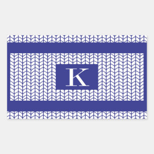 Stickers Rectangle KNIT EN LIGNE BLEUE + Initiale