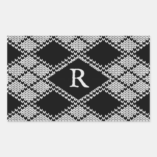 Stickers Rectangle KNIT JACQUARD NOIR + Initiale (Devant)