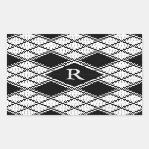Stickers Rectangle KNIT JACQUARD NOIR + Initiale