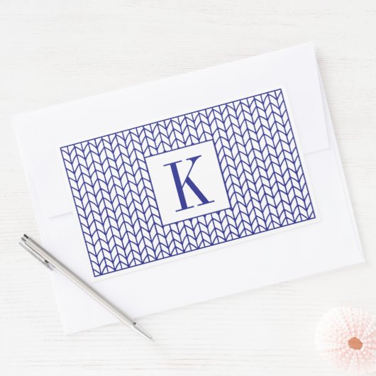 Stickers Rectangle LIGNE BLEUE + Initiale (Enveloppe)