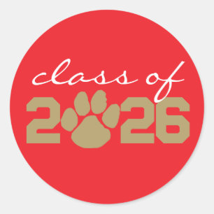 Stickers Red & Bronze Gold Pawprint Graduation