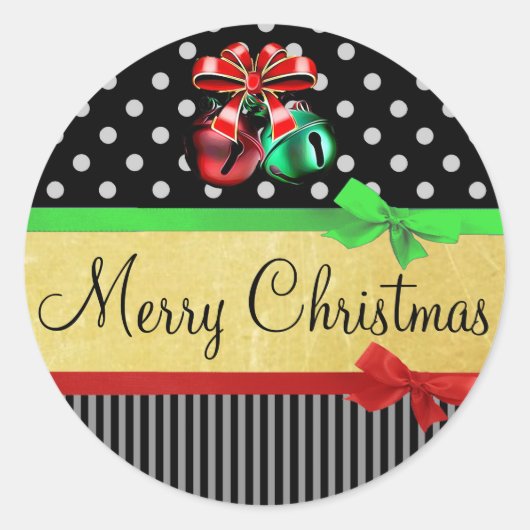 Stickers Red Green Black Gold Merry Christmas Bows (Devant)