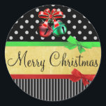 Stickers Red Green Black Gold Merry Christmas Bows<br><div class="desc">Red Green Black Gold Joyeux Noël Vaches et cloches de jingle Stickers</div>