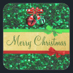 Stickers Red Green Gold Merry Christmas Bows<br><div class="desc">Red Green Gold Joyeux Noël Vaches et cloches de jingle Stickers</div>