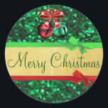 Stickers Red Green Gold Merry Christmas Bows<br><div class="desc">Red Green Gold Joyeux Noël Vaches et cloches de jingle Stickers</div>