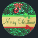 Stickers Red Green Gold Merry Christmas Bows<br><div class="desc">Red Green Gold Joyeux Noël Vaches et cloches de jingle Stickers</div>