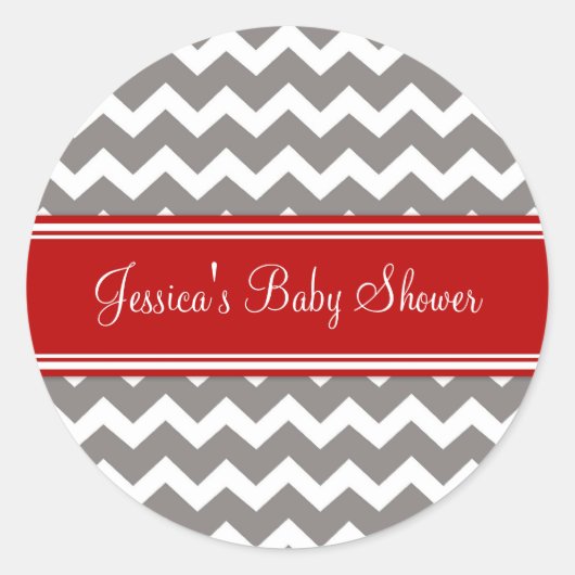 Stickers Red Grey Chevron Baby Shower Favoriser (Devant)