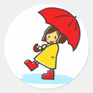 Stickers Rond Fille Parapluie