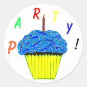 Stickers ronds 1er anniversaire fête Blue Cupcake (Devant)