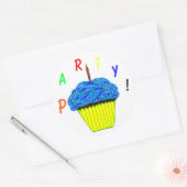 Stickers ronds 1er anniversaire fête Blue Cupcake (Enveloppe)