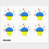 Stickers ronds 1er anniversaire fête Blue Cupcake (Feuille)