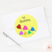 Stickers ronds 1er Ballons Coeur Anniversaire (Enveloppe)