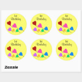 Stickers ronds 1er Ballons Coeur Anniversaire (Feuille)