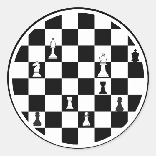 Stickers ronds à thème d'échecs - Noir & Blanc (Devant)