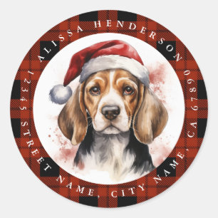 Stickers ronds Beagles de Noël