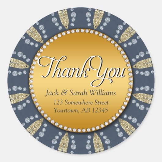 Stickers ronds Bleu Méditerranéen + Merci Or (Devant)