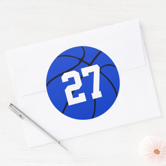 Stickers ronds Blue Basketball Jersey Nombre (Enveloppe)