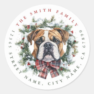 Stickers ronds chien boîte de Noël